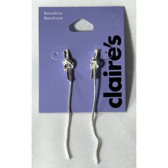 Claire's Sensitive Silver-Tone Tie Drop Earrings NWT - Picture 1 of 4